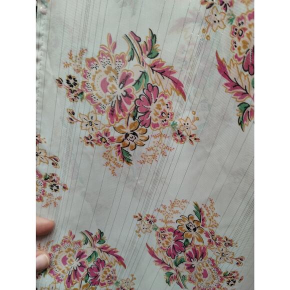 LOFT Outlet Women's Size M/L White Pink Floral Metallic Stripe Cover-Up Kimono - Picture 2 of 7